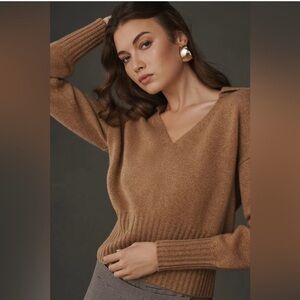 Reformation Beckie panko brown camel cashmere collared sweater size small